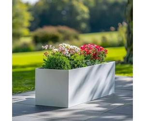 Tulipy 1.2m/1m/75cm/70cm Zinc Galvanised Trough Planter | No Assembly Needed | Lightweight (Matte White, L70cm x W24cm x H24cm)