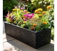 Tulipy 1.2m/1m/75cm/70cm Zinc Galvanised Trough Planter | No Assembly Needed | Lightweight (Textured Black Stone, L70cm x W24cm x H24cm)