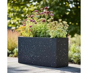 Tulipy 1.2m/1m/90cm/80cm Zinc Galvanised Long Tall Trough Planter with Insert | No Assembly Needed | Lightweight (Textured Black Stone, L90cm x W30cm x H60cm)