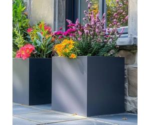 Tulipy 60cm/50cm/40cm/30cm Zinc Galvanised Square Planter | No Assembly Needed | Lightweight (Matte Grey, L40cm x W40cm x H40cm)