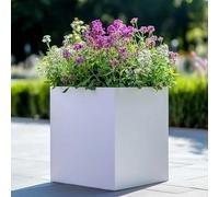 Tulipy 60cm/50cm/40cm/30cm Zinc Galvanised Square Planter | No Assembly Needed | Lightweight (Matte White, L40cm x W40cm x H40cm)