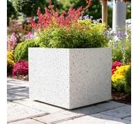 Tulipy 60cm/50cm/40cm/30cm Zinc Galvanised Square Planter | No Assembly Needed | Lightweight (Textured White Stone, L50cm x W50cm x H50cm)