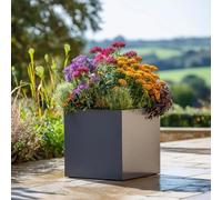 Tulipy Zinc Galvanised Square Planter with Liner | No Assembly Needed | Lightweight (Matte Grey, L40cm x W40cm x H40cm)