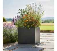 Tulipy Zinc Galvanised Square Planter with Liner | No Assembly Needed | Lightweight (Matte Grey, L50cm x W50cm x H50cm)