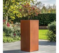 Tulipy Zinc Galvanised Tall Square Planter | No Assembly Needed | Lightweight (Copper, L25cm x W25cm x H50cm)