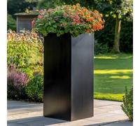 Tulipy Zinc Galvanised Tall Square Planter | No Assembly Needed | Lightweight (Matte Black, L32cm x W32cm x H75cm)