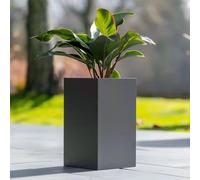 Tulipy Zinc Galvanised Tall Square Planter | No Assembly Needed | Lightweight (Matte Grey, L25cm x W25cm x H50cm)