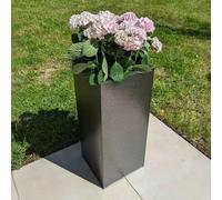Tulipy Zinc Galvanised Tall Square Planter | No Assembly Needed | Lightweight (Silver & Black, L32cm x W32cm x H75cm)
