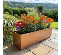 Tulipy Zinc Galvanised Trough Planter with Liner | No Assembly Needed | Lightweight (Copper, L120cm x W40cm x H40cm)