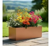 Tulipy Zinc Galvanised Trough Planter with Liner | No Assembly Needed | Lightweight (Copper, L70cm x W24cm x H24cm)
