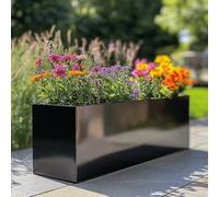 Tulipy Zinc Galvanised Trough Planter with Liner | No Assembly Needed | Lightweight (Glossy Black, L75cm x W32cm x H32cm)