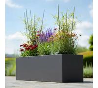 Tulipy Zinc Galvanised Trough Planter with Liner | No Assembly Needed | Lightweight (Matte Grey, L75cm x W32cm x H32cm)