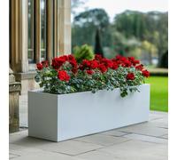 Tulipy Zinc Galvanised Trough Planter with Liner | No Assembly Needed | Lightweight (Matte White, L100cm x W40cm x H40cm)