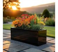 Tulipy Zinc Galvanised Trough Planter with Liner | No Assembly Needed | Lightweight (Polished Black, L100cm x W40cm x H40cm)