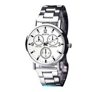 tulkdexi Men Watch Quartz Movement Round Dial Alloy Three Small Dials No Delay Strap Time-Checking High Accuracy Wristwatch Business White