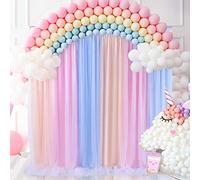 Tulle Backdrop Curtains Rainbow Background Curtains with Pink Blue Yellow for Wedding Baby Showers Photography Parties 5ft x 7ft