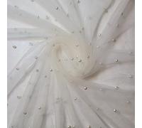 Tulle Beaded Pearl Lace Net Fabric Bridal Veil Wedding Backdrop Décor 58" - 150cm Wide Sold As 1 Meter Pre - Cut Lengths (Col #2)