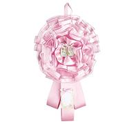Tulle Birth Rosette Decorated with Polka Dot Ribbon, Satin Ribbon, Resin Decoration and Parchment Card for Name and Date Writing Pink Shoes