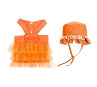 Tulle Dog Dress with Hat Set - Puppy Princess Vest Skirt Outfit with Lace Trim Sun Hat, Cute Bowknot Cat Pet Costume for Small Dogs Birthday Wedding Party Holiday (Orange,XX-Large)