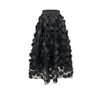 Tulle Dresses for Women UK Polka Dot 3D Skirt High Waist Mesh A-Line Midi Skirts Layered Bubble Skirts Ballet Prom Party Tulle Tutu Midi Skirt Pleated Swing Long Skirts Halloween Party Outfit Black