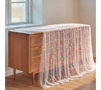 Tulle Fabric Lace Tablecloth White Pearl Table Cloth Spring Summer Table Runner Wedding Tables Runner Decor Chiffon Tables Cover 31.5x120 Inches for Bridal Shower Birthday Party Wedding Arch Veil