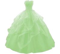 Tulle Formal Prom Ball Gowns with Strapless Long Ruffles High Waist Evening Gowns Mint UK20