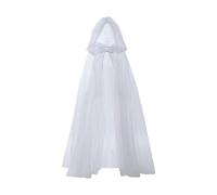 Tulle Hooded Cape with Full Length Unisex Kids Black Sheer Costume Cape Boys Devil Halloween Witch Cloak Ghost Bride Capes Girls Cosplay Gothic Costumes (White, 2-10 Years)