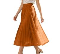 Tulle Maxi Skirts for Women UK - Flowy Elasticated High Waisted Mesh Skirt Elegant Pleated Midi Skirts Solid Colour Flared Layered Long Skirt for Summer Spring Sister Gifts,Earthy Yellow,XL,U187K
