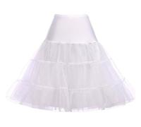 Tulle Petticoat 2 Layers Tulle Skirt Tutu Hoopless 1950s Retro Half Slips Cocktail Skirts Underskirt 26" 50s Rockabilly Swing Vintage net Petticoats for Prom Party(More Colours)(White,18)