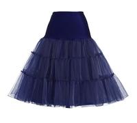 Tulle Petticoat 2 Layers Tulle Skirt Tutu Hoopless 1950s Retro Half Slips Cocktail Skirts Underskirt 26" 50s Rockabilly Swing Vintage net Petticoats for Prom Party(More Colours)(Navyblue,14)