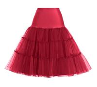 Tulle Petticoat 2 Layers Tulle Skirt Tutu Hoopless 1950s Retro Half Slips Cocktail Skirts Underskirt 26" 50s Rockabilly Swing Vintage net Petticoats for Prom Party(More Colours)(Burgundy,4)