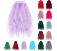 Tulle Skirt for Women Irregular A-line Long Puffy Tutu Skirt with Elastic High Waist Tulle Skirts Glitter Black High Low Layered Elegant Midi Carnival Fairy Costume 80s 90s Fancy Dress Costumes