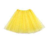 Tulle Skirt Ladies Skirts Yellow Skirt Ladies Skirts Elasticated Waist White Short Skirts 50s Puffy Adult Fancy Mini Skirt Tulle Sequin Star Ballet Dance Tutu Skirts for Girls (Yellow, 黄色:成人3层6片)