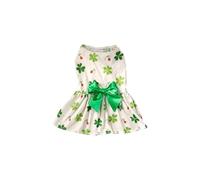 Tulle Skirt St. Patrick's Day Clover Pattern Dog Dress for Small Cat Dog(White,Large)