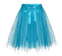 Tulle Skirt Women Tulle Tutu Skirt 3 Layers Party Dance Running Elastic Tutu Skirts Flat, blue, M
