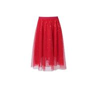 Tulle Skirt Women's Long Glitter Maxi Skirt Sequins Mesh Tulle Skirts High Waist A-line Dance Skirt Elastic Waist Shiny Midi Skirt Tulle Skirt for Casual Party Costume Fancy Dress Costumes, O Red, L