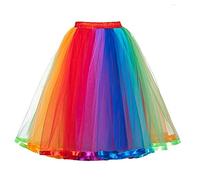 Tulle Skirt Women's Rainbow Skirt, Carnival Mesh Skirt Women's Knee-Length Tutu Skirt Fancy Dress Costumes Adult Tulle Pleated Skirt Stylish Puffy Tutu Dance Dress Petticoat for Fancy Dress Party, a,