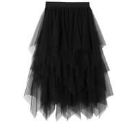 Tulle Skirts for Women UK, Irregular Hem High Waist Elastic, Soft Mesh Tutu Midi A-Line Bubble Ballet Skirt For Prom Party Wedding Evening Date Night