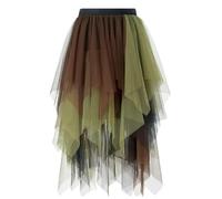 Tulle Skirts for Women UK, Irregular Hem High Waist Elastic, Soft Mesh Tutu Midi A-Line Bubble Ballet Skirt For Prom Party Wedding Evening Date Night