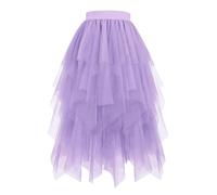 Tulle Skirts for Women UK, Irregular Hem High Waist Elastic, Soft Mesh Tutu Midi A-Line Bubble Ballet Skirt For Prom Party Wedding Evening Date Night