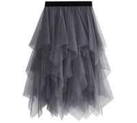 Tulle Skirts for Women UK, Irregular Hem High Waist Elastic, Soft Mesh Tutu Midi A-Line Bubble Ballet Skirt For Prom Party Wedding Evening Date Night