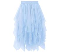 Tulle Skirts for Women UK, Irregular Hem High Waist Elastic, Soft Mesh Tutu Midi A-Line Bubble Ballet Skirt For Prom Party Wedding Evening Date Night
