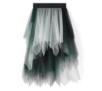 Tulle Skirts for Women UK, Irregular Hem High Waist Elastic, Soft Mesh Tutu Midi A-Line Bubble Ballet Skirt For Prom Party Wedding Evening Date Night