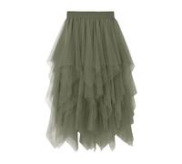 Tulle Skirts for Women UK, Irregular Hem High Waist Elastic, Soft Mesh Tutu Midi A-Line Bubble Ballet Skirt For Prom Party Wedding Evening Date Night
