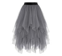 Tulle Skirts for Women UK, Irregular Hem High Waist Elastic, Soft Mesh Tutu Midi A-Line Bubble Ballet Skirt For Prom Party Wedding Evening Date Night