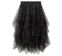 Tulle Skirts for Women UK, Irregular Hem High Waist Elastic, Soft Mesh Tutu Midi A-Line Bubble Ballet Skirt For Prom Party Wedding Evening Date Night