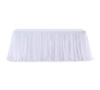 Tulle Table Skirt 2-Layer for Rectangle Tables 6ft for Wedding Birthday School Decor, White, 72x30 Inch, Polyester Cover