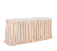Tulle Table Skirt Pleated Ruffle Tablecloth For Wedding Decoration Birthday Party Baby Shower Tutu Veil Dining Table Decoration(Champagne,14(ft) H30in)