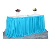 Tulle Table Skirt, Wedding Bridesmaid Sister Costume,Party Skirt,Rectangle Or Round Decorative Tablecloth,Fashion Deluxe Romantic Birthday Party Baby Shower (14FT, Blue)