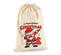 TULLUN Personalised Custom DIY Santa Christmas Natural Cotton Sack Bag Extra Large (75 x 49 cm 38 litres) with Strong & Durable Drawstring for Xmas Holiday Presents - Dabbing Santa